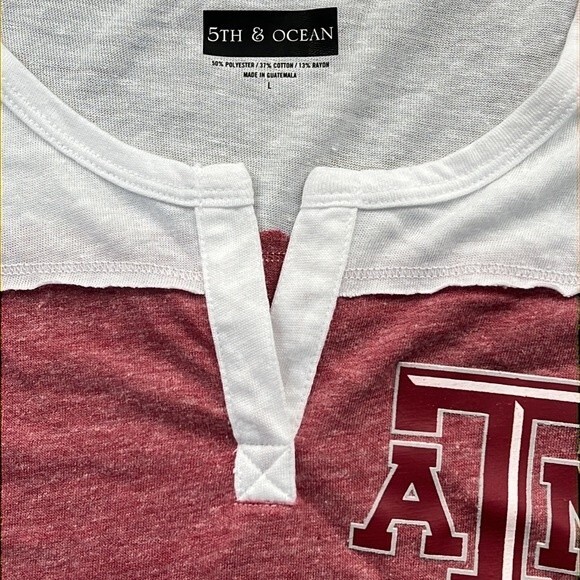 NWT 5th & Ocean size Large Texas A&M Logo Women’s T-shirt New Red White V-Neck - Picture 3 of 8
